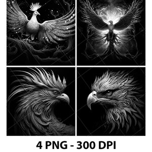 Phoenix Firebird Flying Wings Fly fichier de gravure laser ardoise PNG dessous de verre Xtool bois noir blanc en niveaux de gris Cnc Glowforge LightBurn Diode CO2
