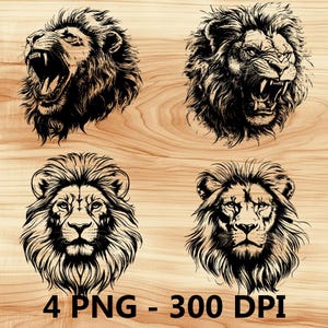 Rey León de la jungla Cara África Archivo láser Grabado en madera PNG Tabla de cortar para cocina Patrón de tablón Posavasos Xtool Glowforge LightBurn CO2 2D