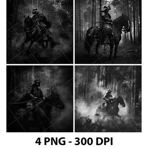 Samurai Shogun Horse Riding Trees Forest Laser Engraving File Slate PNG Coaster Xtool Wood Black White Grayscale Cnc Glowforge LightBurn CO2