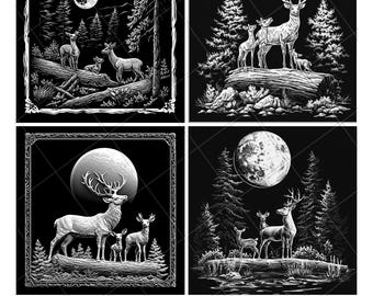 Deer Buck Elk Trees Mountain Forest Slate Engraving File Laser Engraved PNG Design Pattern 2026 Trending Gift Personalized Wood Etched Stone