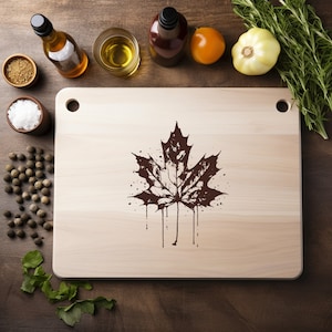 Hoja de arce láser PNG, archivo grabado, tabla de madera, bandeja, embutido, tabla, posavasos, grabado, Xtool, CNC, Glowforge, LightBurn, diodo de CO2