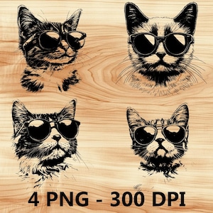 Gato genial, gafas de sol, gatito, mascota, archivo láser, grabado en madera, PNG, corte de cocina, tabla de cortar, diseño de tablón, posavasos, grabado, Xtool, Glowforge, LightBurn, CO2