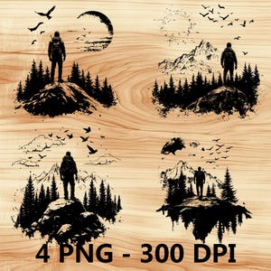 Trekker, alpinista, excursionista, archivo láser, grabado en madera, PNG, corte de cocina, tabla de cortar, diseño de tablón, posavasos, grabado, Xtool, Glowforge, LightBurn, CO2