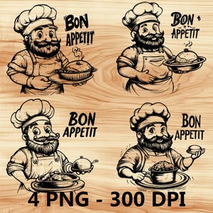 Männlicher Koch Beard Moustache Logo Laser File Holzstich PNG Küche Cut Schneidebrett Planken Design Untersetzer Etch Xtool Glowforge LightBurn CO2