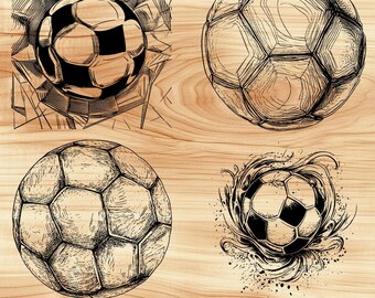 Soccer Football Ball Game Sport Laser File Wood Engraving PNG Kitchen Cut Chop Board Plank Pattern Coaster Xtool Glowforge LightBurn CO2
