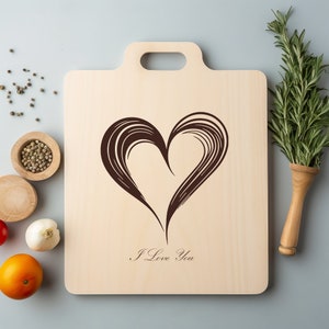 Archivo PNG láser "Te amo, corazón". Grabado de madera. Bandeja para tablero de charcutería. Posavasos. Grabado Xtool. CNC en blanco y negro, Glowforge, LightBurn, CO2.