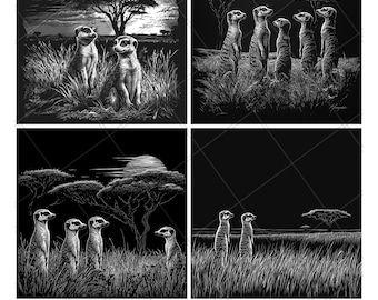African Meerkat Wildlife Animal Slate Engraving File Laser Engraved PNG Design Pattern 2026 Trending Gift Personalized Wood Etched Stone Art