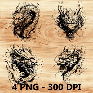 Cabeza de dragón asiático mítico Archivo láser Grabado en madera PNG Tabla de cortar para cocina Patrón de tablón Posavasos Xtool Glowforge LightBurn CO2 2D