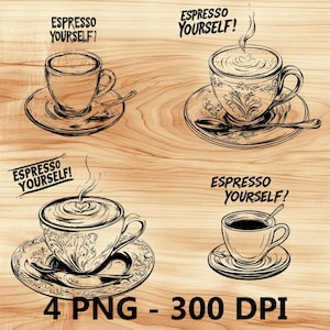 Citas de café con leche y té en taza caliente Archivo láser Grabado en madera PNG Tabla de cortar para cocina Patrón de tablón Posavasos Xtool Glowforge LightBurn CO2 2D