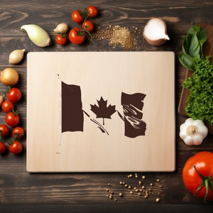 Bandera de Canadá Archivo PNG grabado con láser Bandeja de madera Tabla de embutidos Tabla de quemar Posavasos Grabado Xtool Negro Blanco Cnc, Glowforge, LightBurn, Diodo CO2