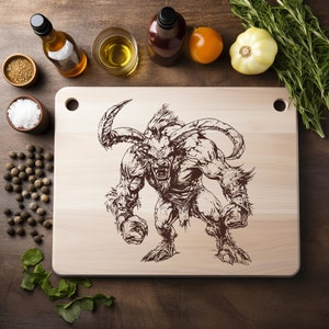 Centauro Minotauro Buey Caballo Monstruo Bestia Archivo láser Grabado en madera PNG Tabla de cortar para cocina Patrón de tablón Posavasos Xtool Glowforge LightBurn