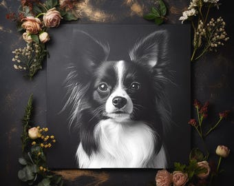 パピヨン犬の肖像画 顔 スレート彫刻ファイル レーザー彫刻 PNG