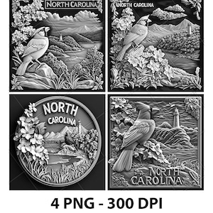 North Carolina US State Cardinal Bird Laser Engraving File Slate PNG Coaster Xtool Wood Black White Grayscale Cnc Glowforge LightBurn CO2 Di
