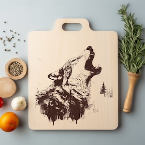 Archivo PNG de aullido de perro husky para grabar con láser, bandeja de madera, tabla de embutidos, posavasos, grabado Xtool, CNC, Glowforge, LightBurn, diodo de CO2