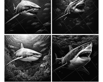 Killer Shark Megalodon Scary Predator Slate Engraving File Wood Engrave PNG Design Pattern 2026 Trending Gift Personalized Wood Etched Stone