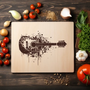 Cuerdas de guitarra Archivo PNG láser Grabado de madera Tabla Bandeja Embutidos Tablón Quemar Posavasos Grabado Xtool Negro Blanco CNC, Glowforge, LightBurn, Diodo de CO2