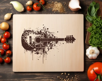 Cuerdas de guitarra Archivo PNG láser Grabado Tabla de madera Bandeja Embutidos Tablón Quemar Posavasos Grabado Xtool Negro Blanco CNC, Glowforge, LightBurn, Diodo de CO2