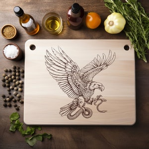 Águila, serpiente, cazador, depredador, halcón, archivo láser, grabado en madera, PNG, tabla de cortar para cocina, patrón de tablón, posavasos, Xtool, Glowforge, LightBurn