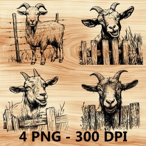Cabra Ganado Capricornio Carnero Granja Archivo Láser Grabado en Madera PNG Cocina Corte Tabla de Cortar Tablón Patrón Posavasos Xtool Glowforge LightBurn CO2 2D