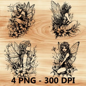 Diosa de las hadas Bosque Jovencita Archivo láser Grabado en madera PNG Tabla de cortar para cocina Patrón de tablón Posavasos Xtool Glowforge LightBurn CO2 2D