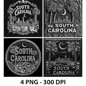 South Carolina US State Palmetto Trees Laser Engraving File Slate PNG Coaster Xtool Wood Black White Grayscale Cnc Glowforge LightBurn CO2