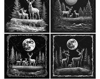 Buck Deer Elk Trees Antelope Forest Slate Engraving File Wood Engrave PNG Design Pattern 2026 Trending Gift Personalized Wood Etched Stone