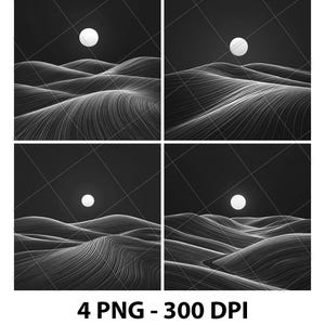 Glooiende heuvels Bergen Zon Maan Lasergravure Bestand Leisteen PNG Onderzetter Xtool Hout Zwart Wit Grijstinten Cnc Glowforge LightBurn CO2-diode