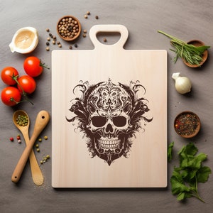 Archivo PNG de calavera mexicana para grabar con láser, bandeja de madera, tabla para embutidos, tabla para quemar, posavasos, Xtool, CNC, Glowforge, LightBurn, diodo de CO2