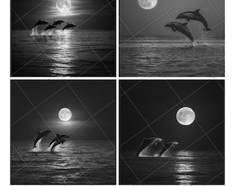 Dolphins Leaping Scene Slate Engraving File Laser Engraved PNG Design Pattern 2026 Trending Gift Personalized Wood Etched Stone Art