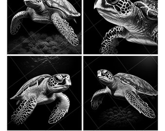 Sea Turtle Tortoise Swim UnderwaterLaser Engraving File Slate PNG Coaster Xtool Wood Black White Grayscale Cnc Glowforge LightBurn CO2 Diode