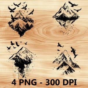 Montaña nevada, pico del Everest, Alpes, archivo láser, grabado en madera, PNG, corte de cocina, tabla de cortar, diseño de tablón, posavasos, grabado, Xtool, Glowforge, LightBurn, CO2