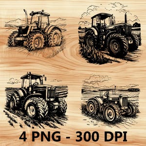 Tractor Granja Camión Vehículo Rancho Archivo láser Grabado en madera PNG Tabla de cortar para cocina Patrón de tablón Posavasos Xtool Glowforge LightBurn CO2 2D