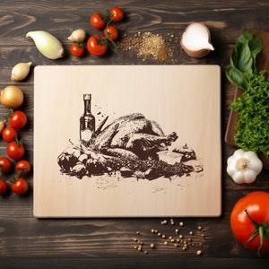 Pavo asado, archivo PNG láser, grabado, bandeja de madera, tabla de embutidos, plancha para quemar, posavasos, grabado Xtool, CNC, Glowforge, LightBurn, CO2