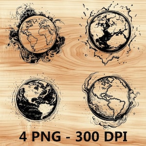 Mapa del mundo de la Tierra, globo, archivo láser, grabado en madera, PNG, tabla de cortar para cocina, patrón de tablón, posavasos, Xtool, Glowforge, LightBurn, CO2, 2D
