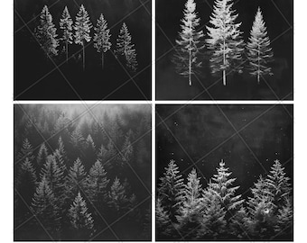 Pine Trees Forest Park Woods Laser Engraving File Slate PNG Coaster Xtool Wood Black White Grayscale Cnc Glowforge LightBurn CO2 Diode
