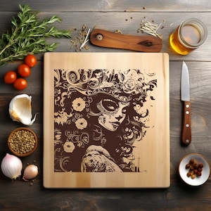 Archivo PNG de grabado láser de chica mexicana para tablero de madera, bandeja para embutidos, tabla para quemar, posavasos, Xtool, CNC, Glowforge, LightBurn, CO2