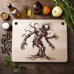 Árbol Monstruo Selva Bosque Halloween Archivo Láser Grabado en Madera PNG Cocina Corte Tabla de Cortar Tablón Patrón Posavasos Xtool Glowforge LightBurn 3D