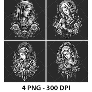Heilige Maria Moeder God Magdalena Lasergravure Bestand Leisteen PNG Onderzetter Xtool Hout Zwart Wit Grijstinten Cnc Glowforge LightBurn CO2-diode 3D