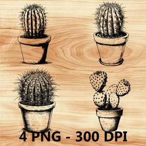 Cactus en maceta Planta en maceta Archivo láser Grabado en madera PNG Corte de cocina Tabla de cortar Diseño de tablón Posavasos Grabado Xtool Glowforge LightBurn CO2