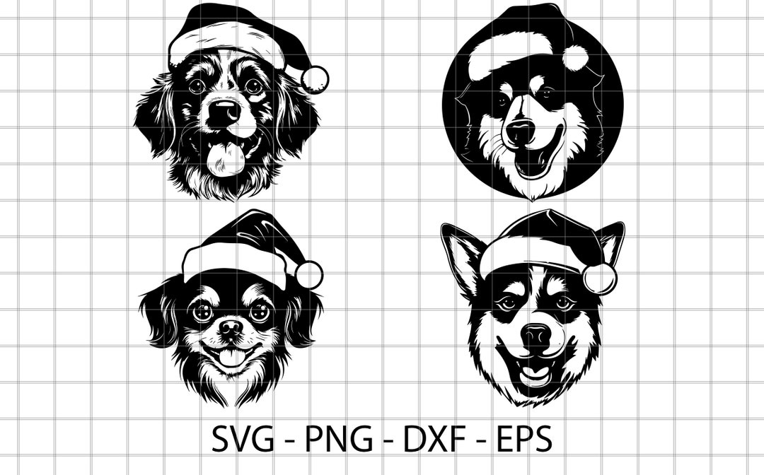 Dog Santa Hat Merry Christmas Holiday Cute Fluffy Smiling Etsy