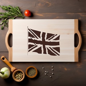 Bandera del Reino Unido Gran Bretaña Archivo PNG láser Grabado Tabla de madera Bandeja Embutidos Tablón Quemar Posavasos Grabado Xtool Negro Blanco Cnc, Glowforge, LightBurn, CO2
