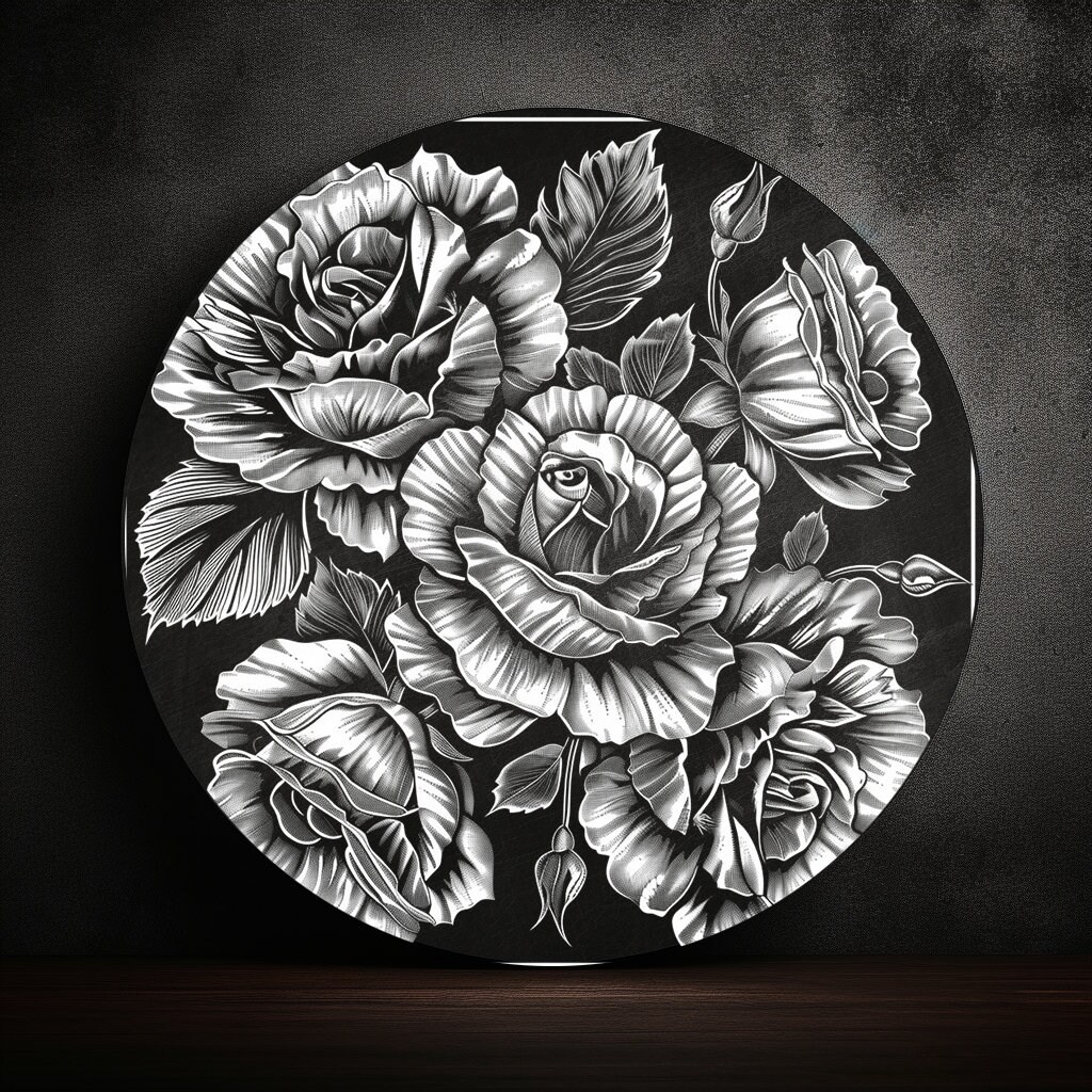 バラの花束スレート彫刻ファイルレーザー彫刻PNGデザインパターン2026