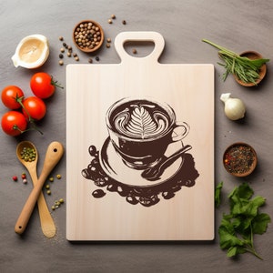 Café Latte Archivo PNG láser Grabado Tabla de madera Bandeja Charcutería Tablón Quemar Posavasos Grabado Xtool Negro Blanco CNC, Glowforge, LightBurn, Diodo CO2