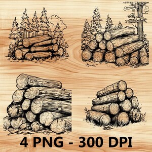 Leña Troncos de madera Troncos de árboles Archivo láser Grabado de madera PNG Tabla de cortar de cocina Patrón de tablón Posavasos Xtool Glowforge LightBurn CO2 2D