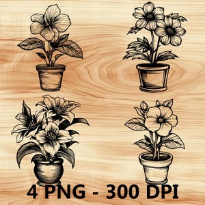 Girasol, maceta, flores, archivo láser, grabado en madera, PNG, corte de cocina, tabla de cortar, diseño de tablón, posavasos, grabado, Xtool, Glowforge, LightBurn, CO2