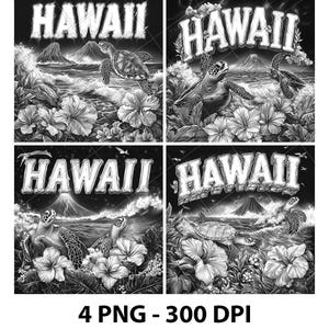 Hawaii US State Sea Turtle Flowers Laser Engraving File Slate PNG Coaster Xtool Wood Black White Grayscale Cnc Glowforge LightBurn CO2 Diode