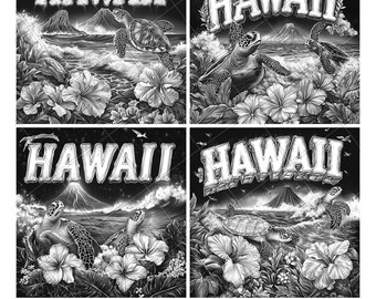 Hawaii US State Sea Turtle Flowers Slate Engraving File Wood Engrave PNG Design Pattern 2026 Trending Gift Personalized Wood Etched Stone