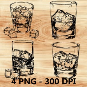 Bicchiere Bourbon Whisky Vodka Ghiaccio File Laser Incisione su Legno PNG Cucina Taglio Tagliere Asse Design Sottobicchiere Incisione Xtool Glowforge LightBurn CO2