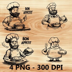 Citas de cocina de chef masculino Buen provecho Archivo láser Grabado en madera PNG Tabla de cortar de cocina Patrón de tablón Posavasos Xtool Glowforge LightBurn