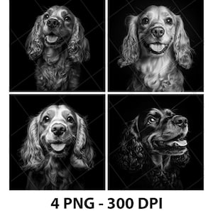 Cocker-spaniël hondenras portret lasergravure bestand leisteen PNG Coaster Xtool hout zwart wit grijswaarden cnc Glowforge LightBurn CO2-diode